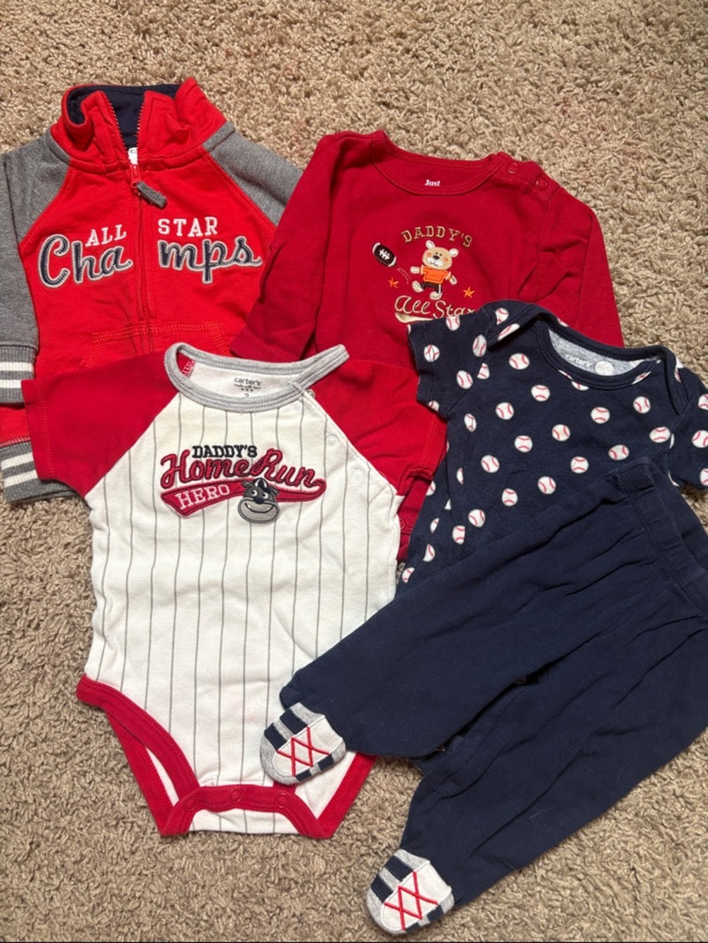 Carter's Red, Navy & White Baby One-Piece Baseball Set